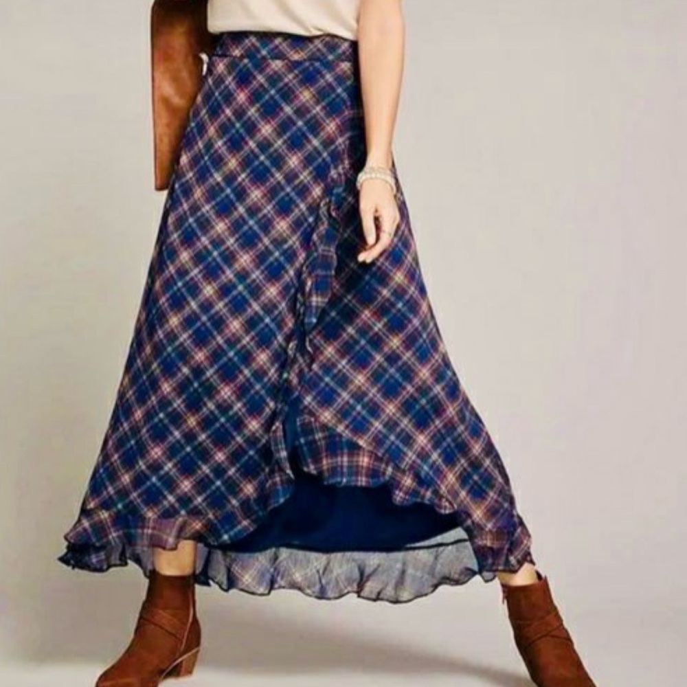 Maurices Plaid Maxi Skirt in Blue and Red